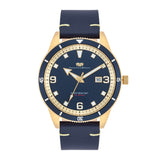 Herren Quarzuhr gelbgold Echtleder blau