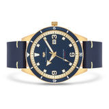 Herren Quarzuhr gelbgold Echtleder blau