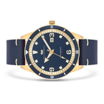 Herren Quarzuhr gelbgold Echtleder blau