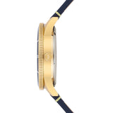 Herren Quarzuhr gelbgold Echtleder blau