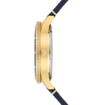 Herren Quarzuhr gelbgold Echtleder blau