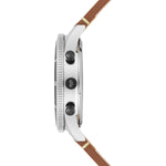 Herren Chronograph silber Echtleder braun