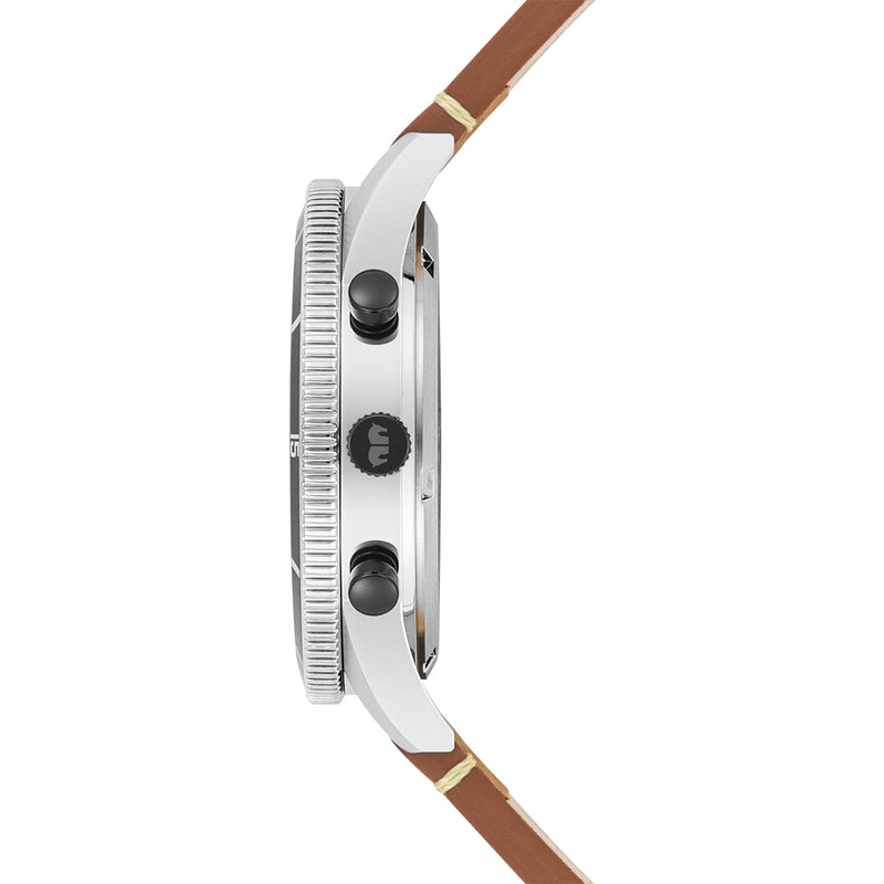 Herren Chronograph silber Echtleder braun
