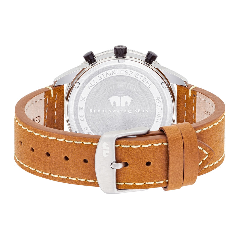 Herren Chronograph silber Echtleder braun