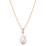Kette mit Anhänger gelbgold Zirkonia weiß Muschelkernperle weiß