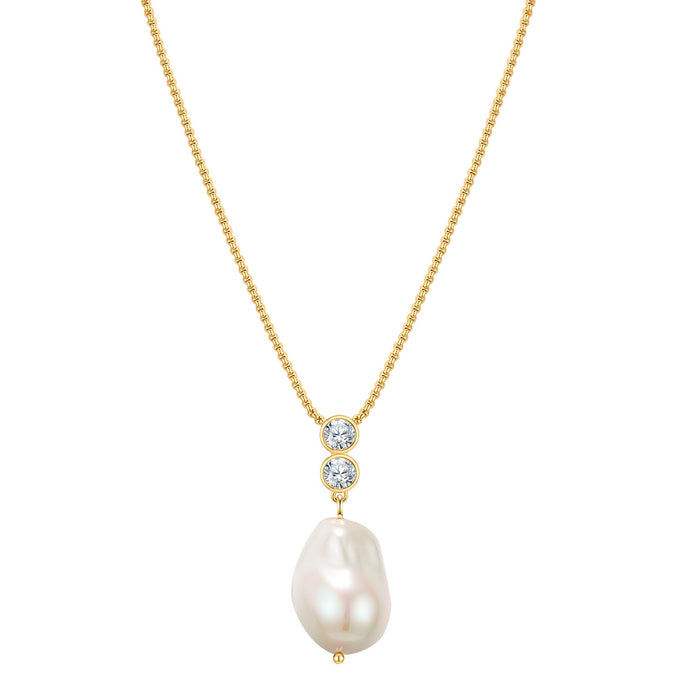 Kette mit Anhänger gelbgold Zirkonia weiß Muschelkernperle weiß