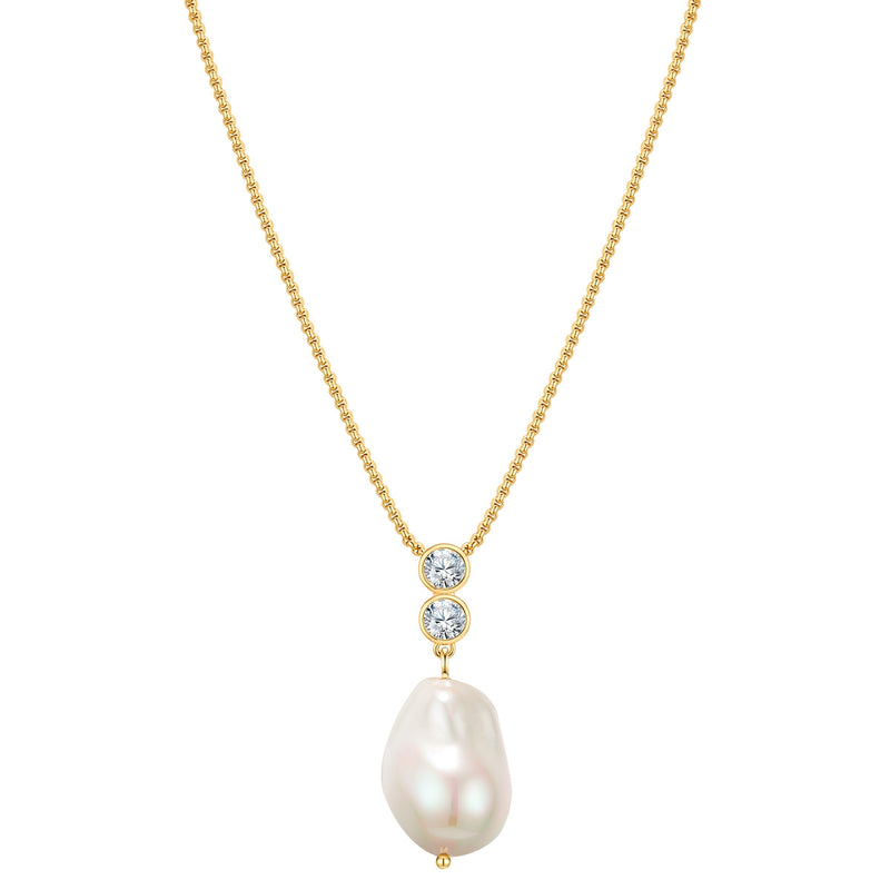 Kette mit Anhänger gelbgold Zirkonia weiß Muschelkernperle weiß
