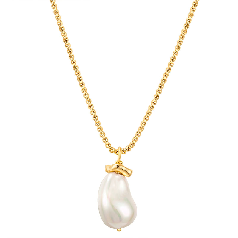 Kette mit Anhänger gelbgold Muschelkernperle weiß