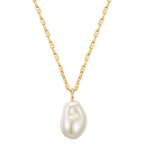 Kette mit Anhänger gelbgold Muschelkernperle weiß