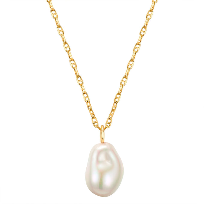 Kette mit Anhänger gelbgold Muschelkernperle weiß