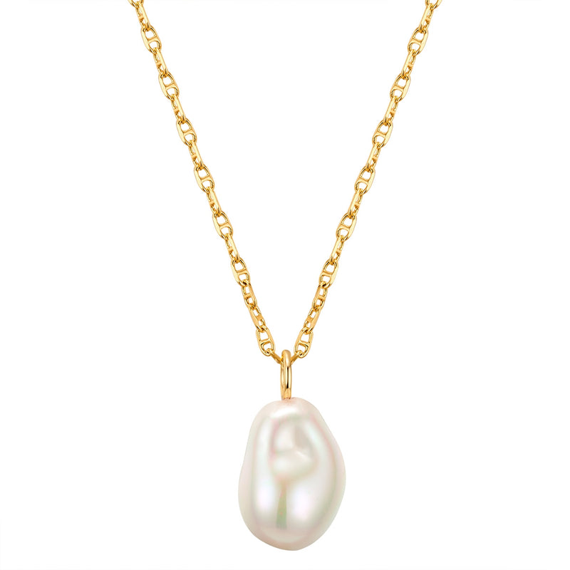 Kette mit Anhänger gelbgold Muschelkernperle weiß