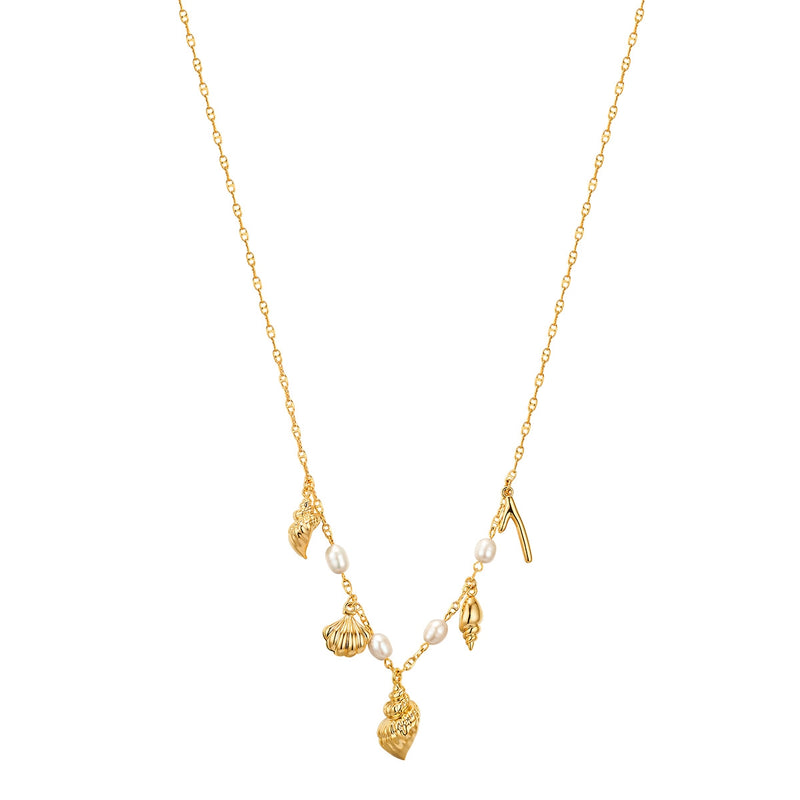 Kette mit Anhänger gelbgold Süßwasser-Zuchtperle weiß