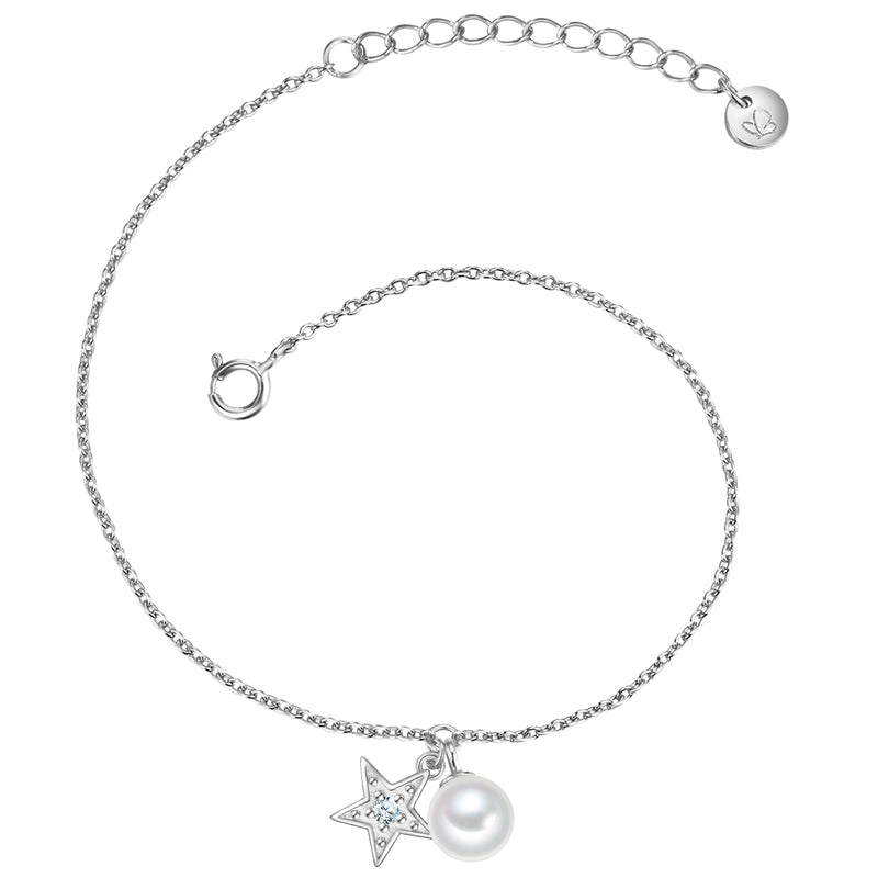 Armband Sterling Silber Süßwasser-Zuchtperle weiß Zirkonia weiß