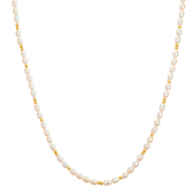 Kette Sterling Silber gelbgold Süßwasser-Zuchtperle weiß