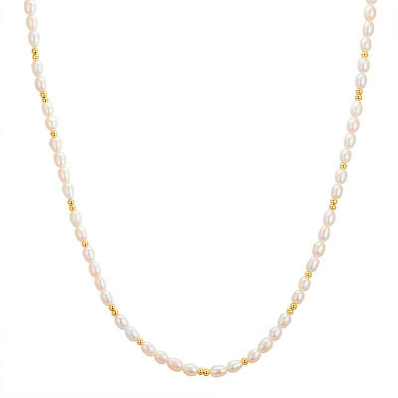 Kette Sterling Silber gelbgold Süßwasser-Zuchtperle weiß