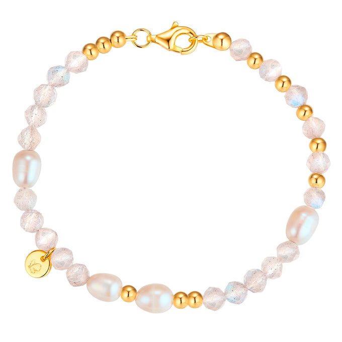Armband Sterling Silber gelbgold Süßwasser-Zuchtperle weiß Labradorit blau