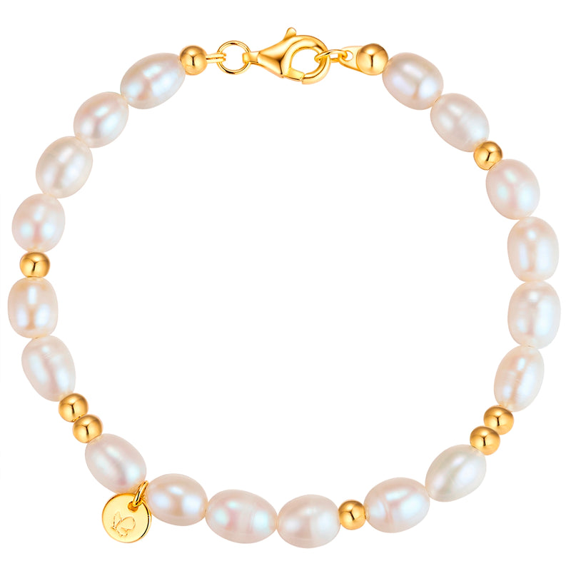Armband Sterling Silber gelbgold Süßwasser-Zuchtperle weiß