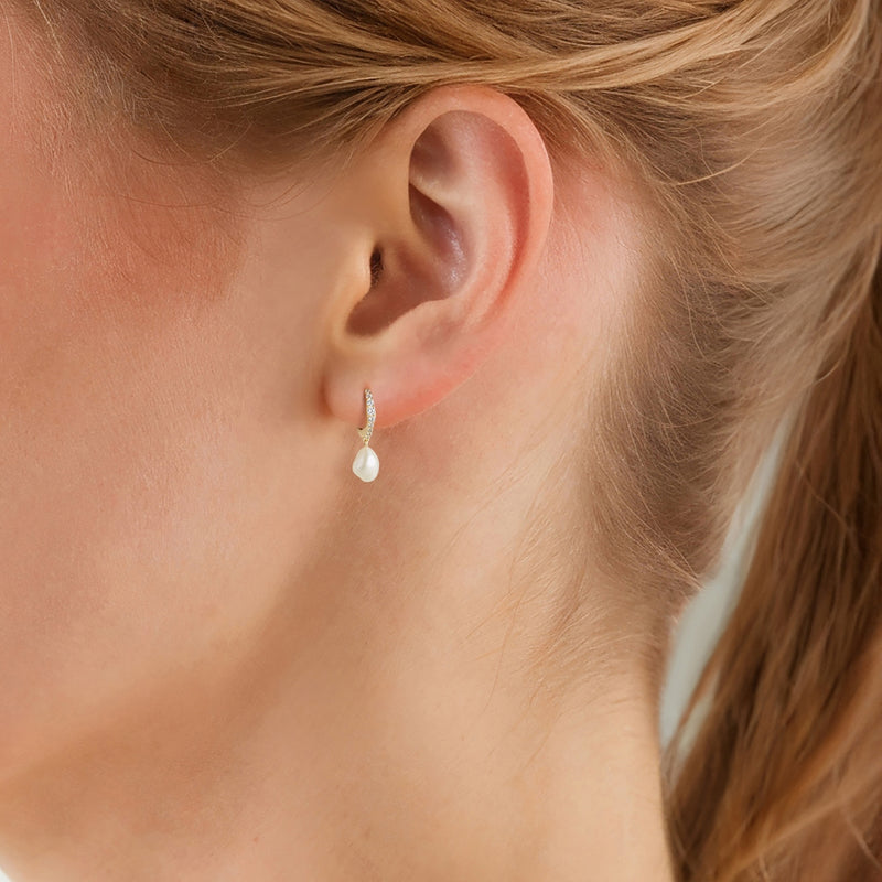 Creolen Sterling Silber gelbgold Süßwasser-Zuchtperle weiß Zirkonia weiß