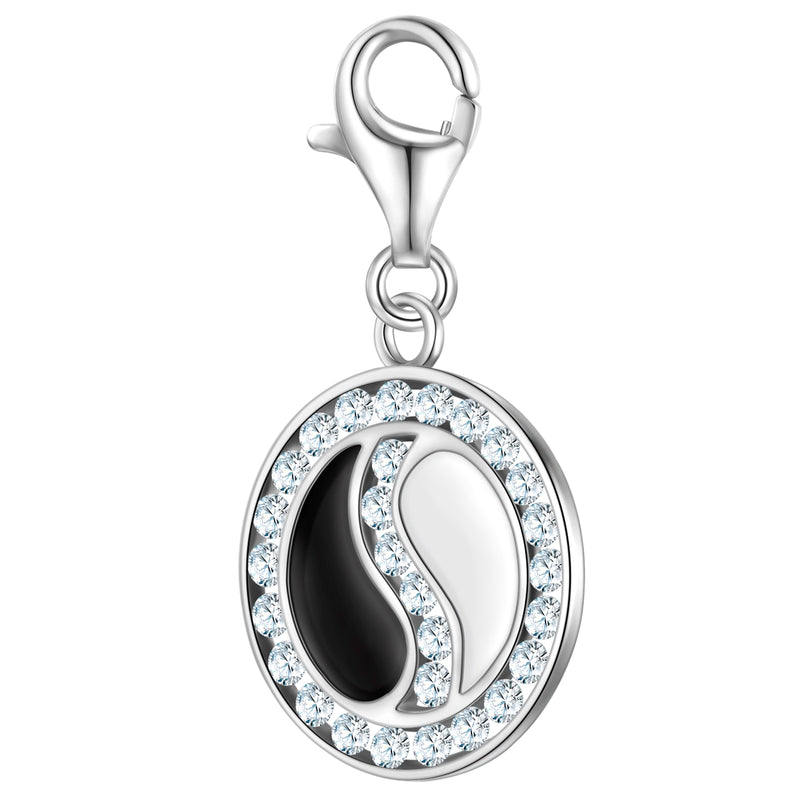 Charm Sterling Silber Zirkonia weiß Emaille weiß schwarz