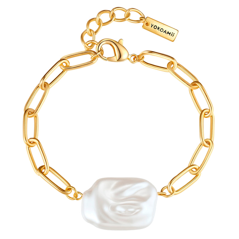 Armband gelbgold Perle (synth.) weiß