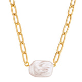 Kette gelbgold Perle (synth.) weiß