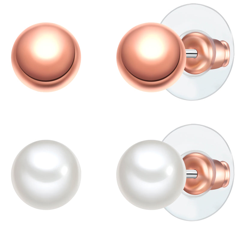 2er Set Ohrstecker roségold Muschelkernperle weiß