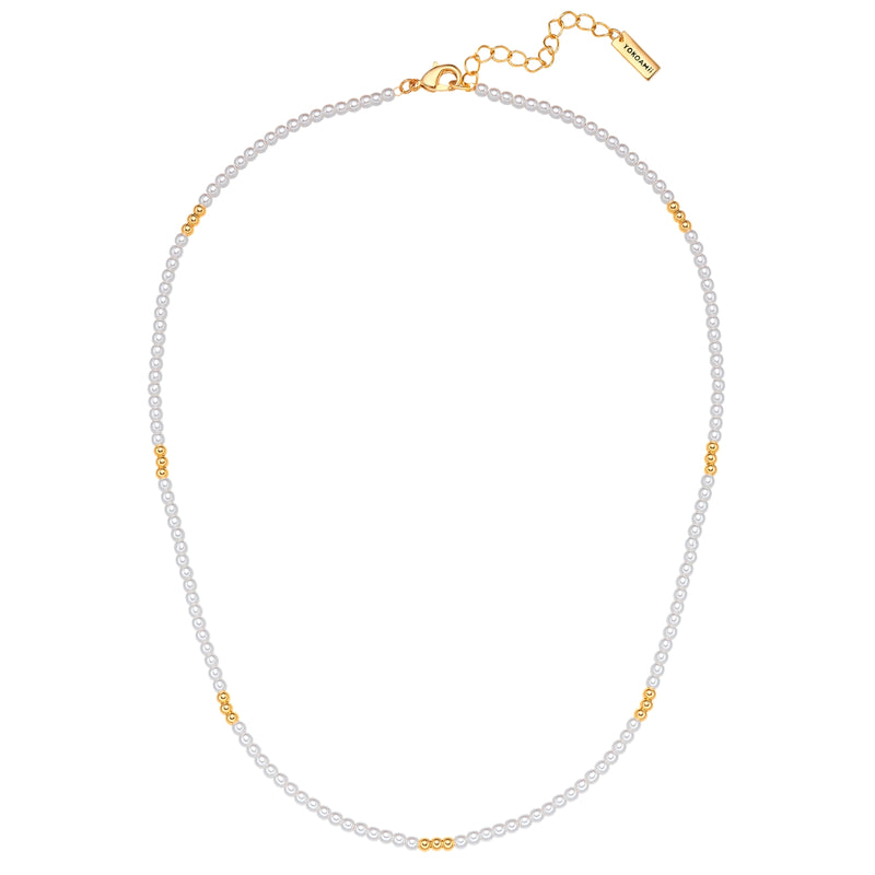 Kette gelbgold Perle (synth.) weiß
