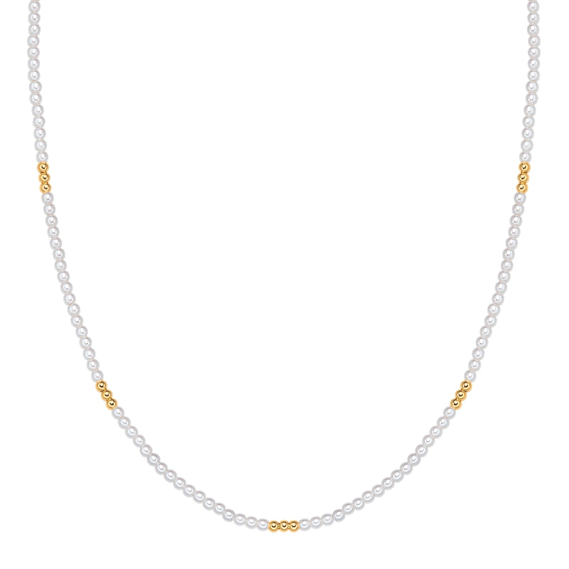 Kette gelbgold Perle (synth.) weiß