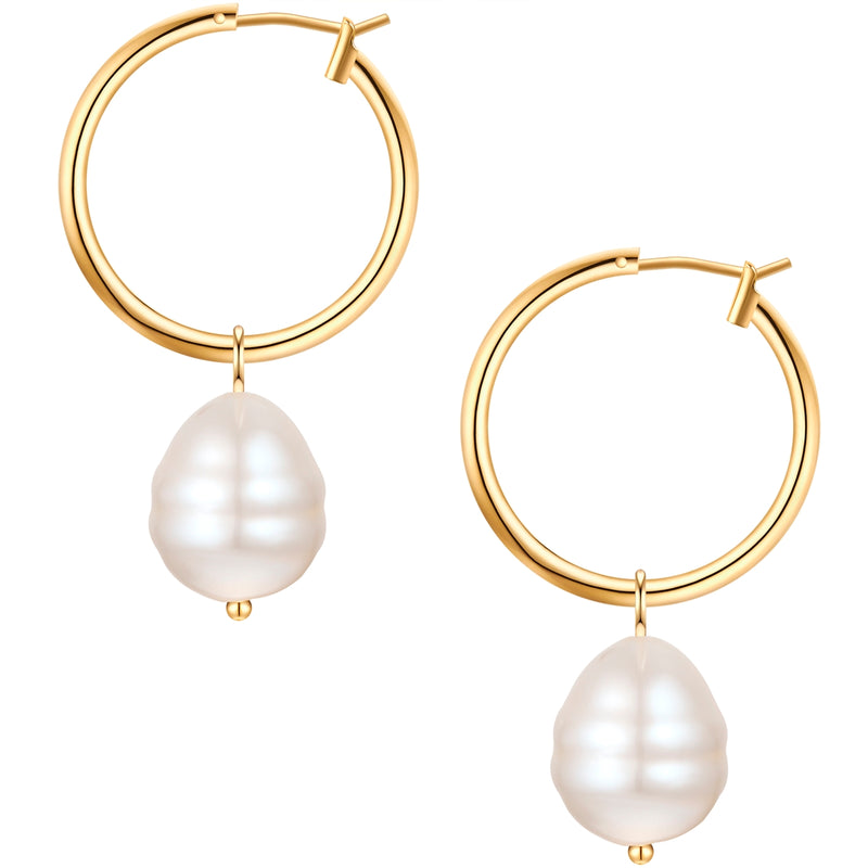 Creolen gelbgold Muschelkernperle weiß