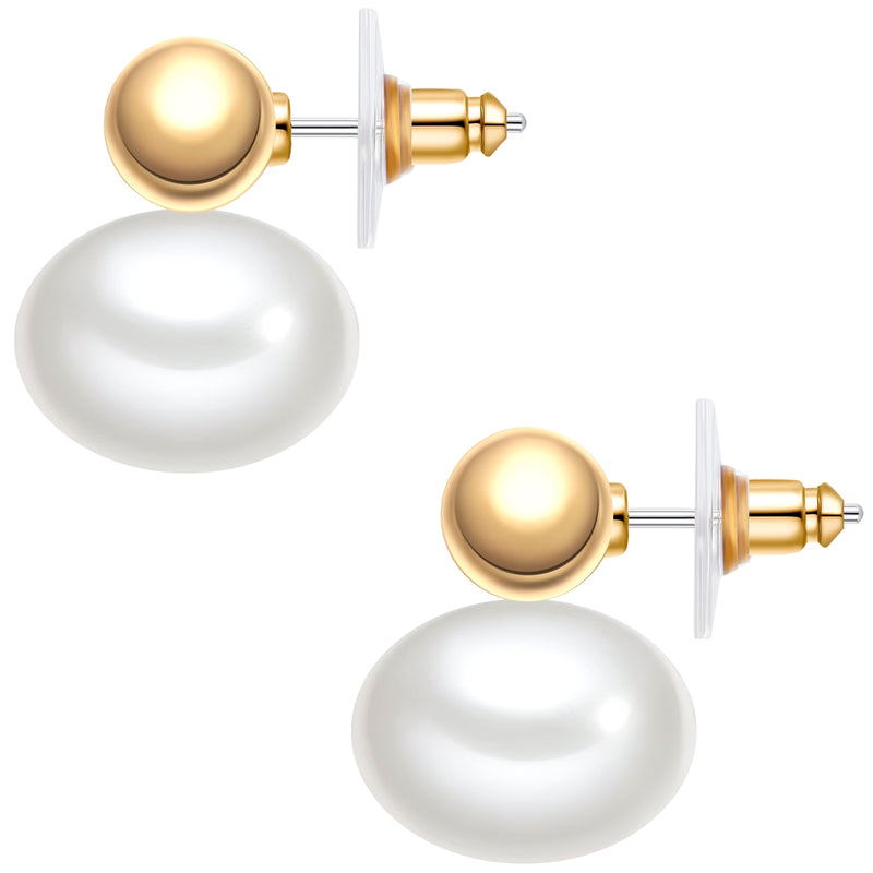 Ohrstecker gelbgold Perle (synth.) weiß