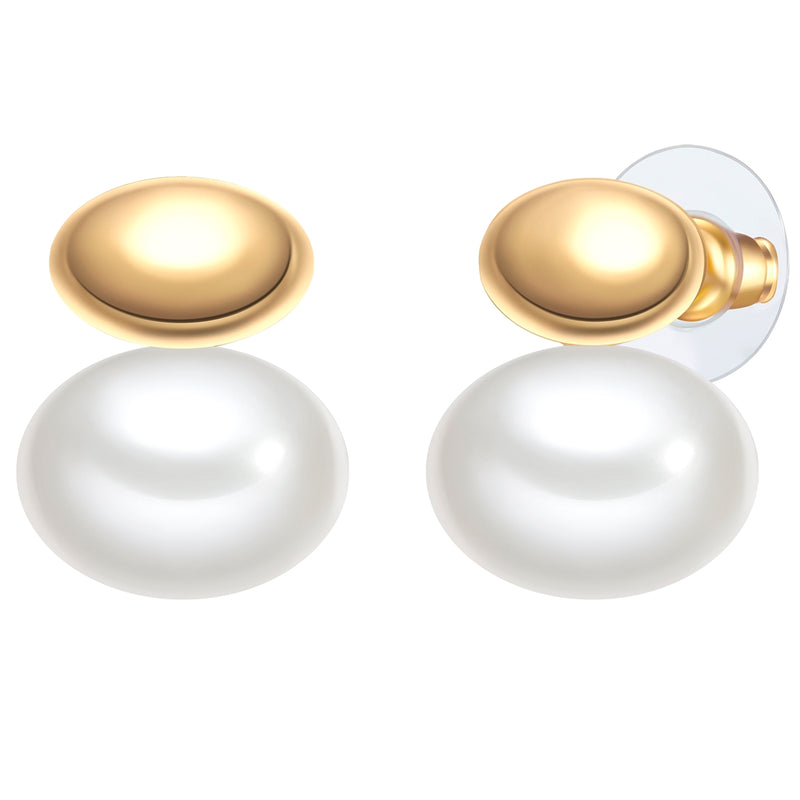 Ohrstecker gelbgold Perle (synth.) weiß