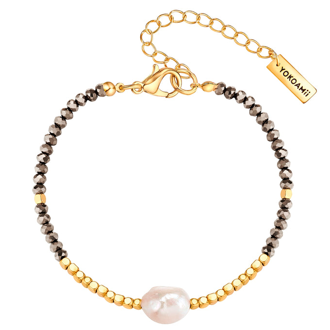 Armband gelbgold Süßwasser-Zuchtperle weiß Glas Perlen grau