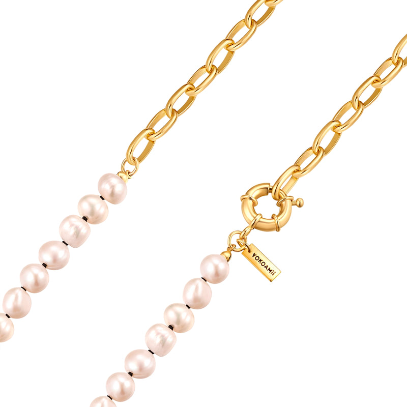 Kette gelbgold Süßwasser-Zuchtperle weiß