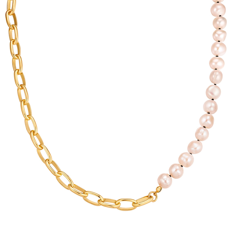 Kette gelbgold Süßwasser-Zuchtperle weiß