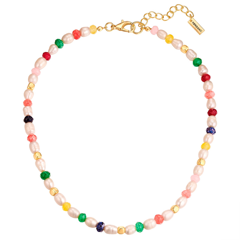 Kette gelbgold Süßwasser-Zuchtperle weiß Marmor multicolor