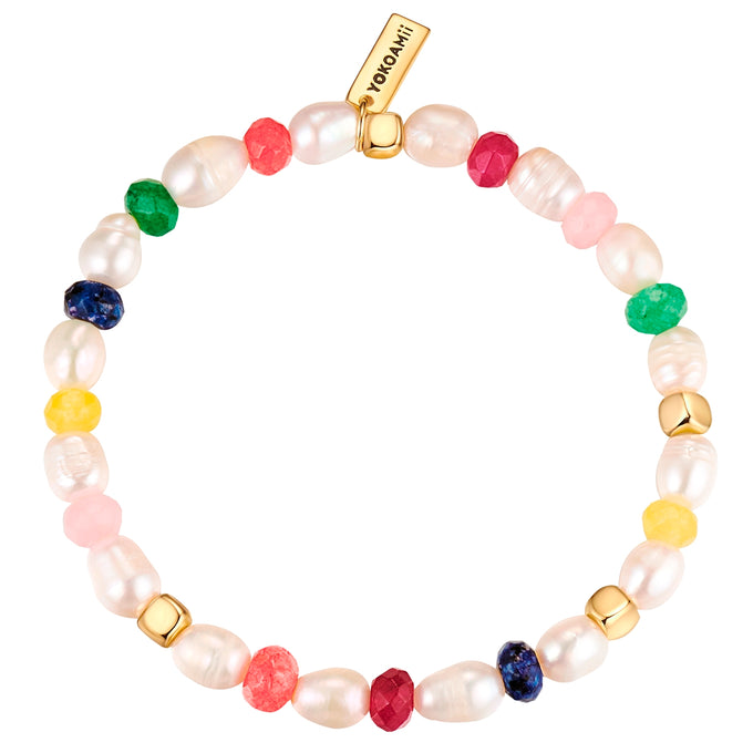 Armband gelbgold Süßwasser-Zuchtperle weiß Marmor multicolor