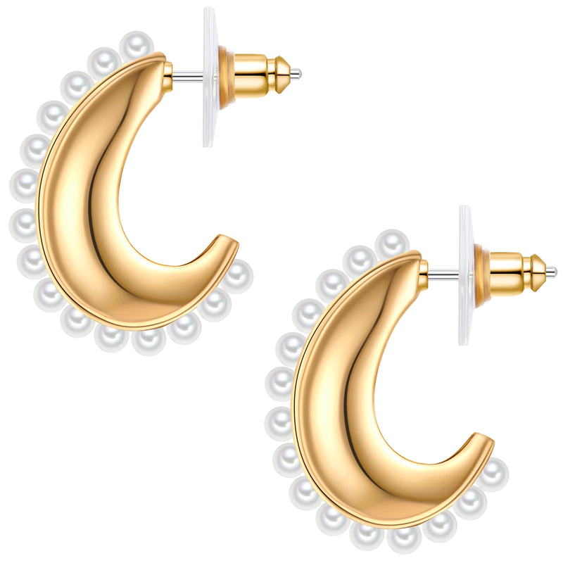 Creolen gelbgold Perle (synth.) weiß