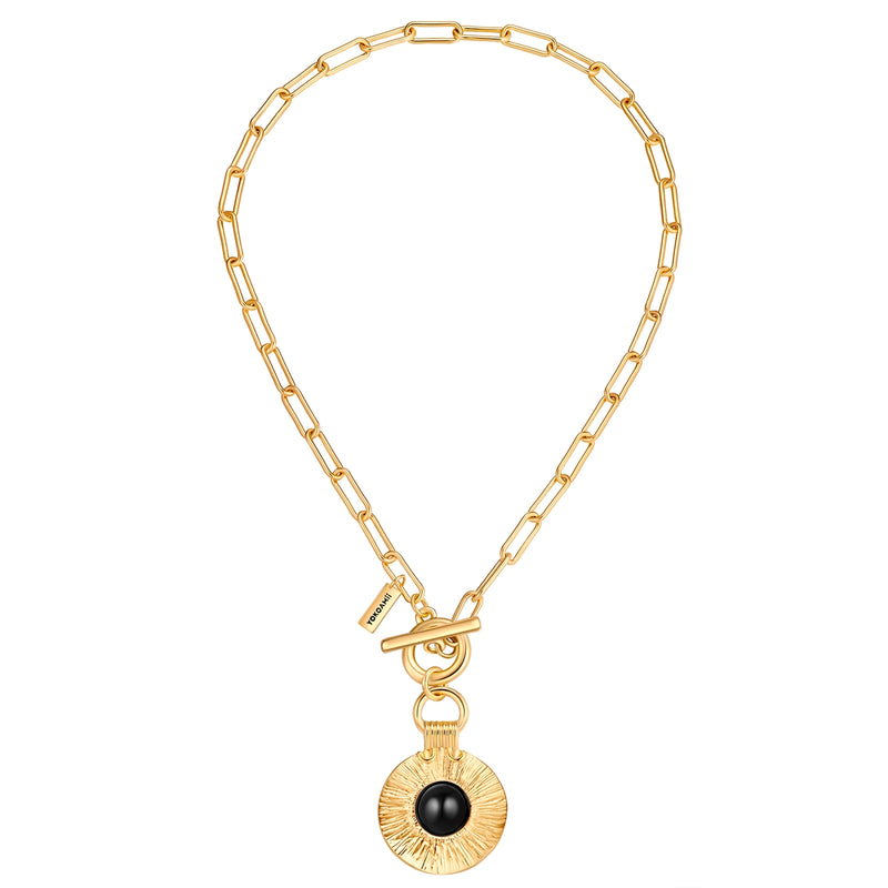 Kette mit Anhänger gelbgold Achat schwarz