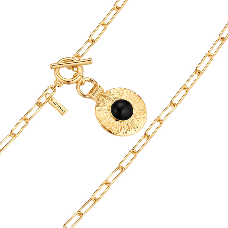 Kette mit Anhänger gelbgold Achat schwarz