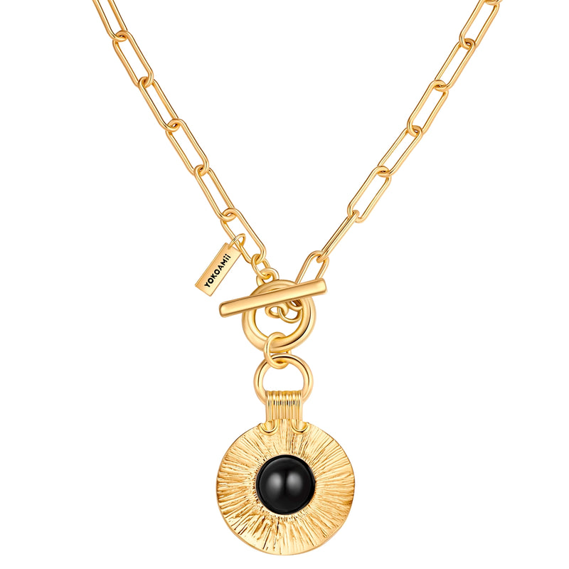 Kette mit Anhänger gelbgold Achat schwarz