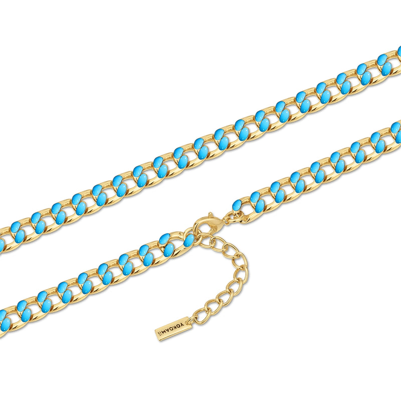 Kette gelbgold Emaille blau