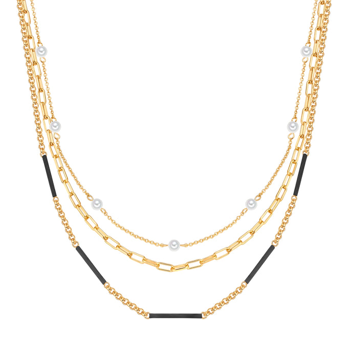 Kette gelbgold Perle (synth.) weiß