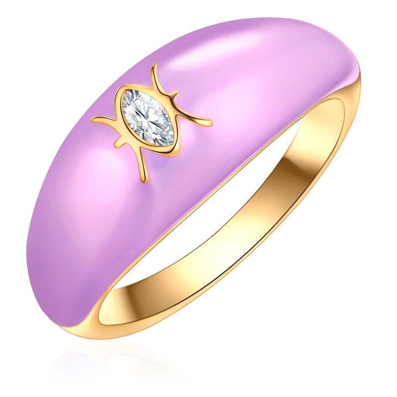 Ring Sterling Silber gelbgold Zirkonia weiß Emaille violett