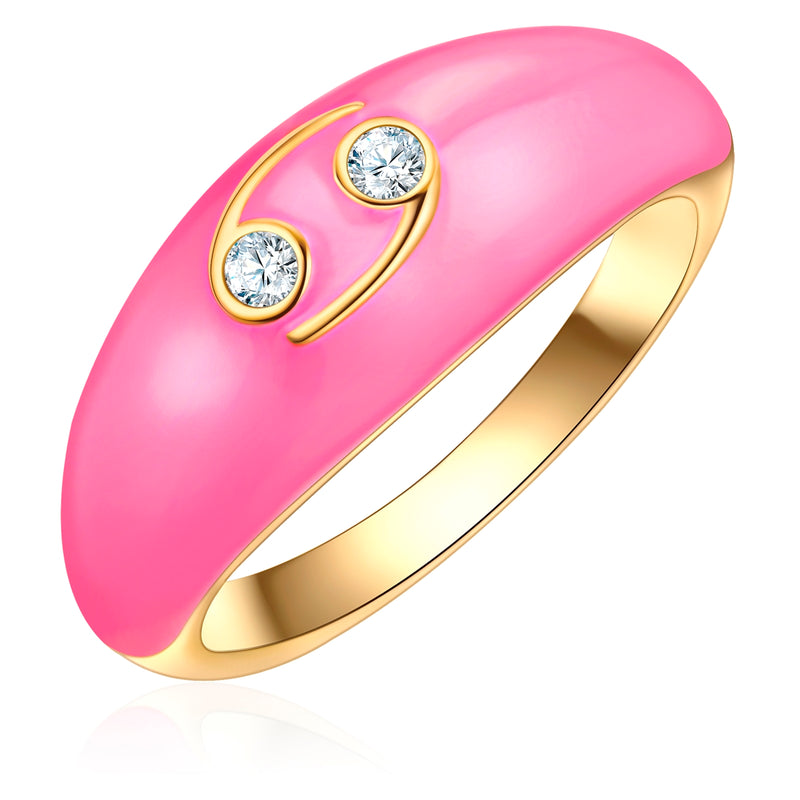 Ring Sterling Silber gelbgold Zirkonia weiß Emaille rosa