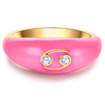 Ring Sterling Silber gelbgold Zirkonia weiß Emaille rosa