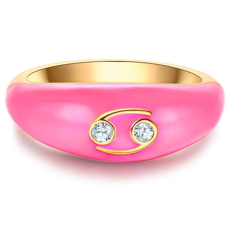 Ring Sterling Silber gelbgold Zirkonia weiß Emaille rosa