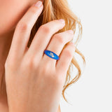 Ring Sterling Silber gelbgold Zirkonia weiß Emaille blau