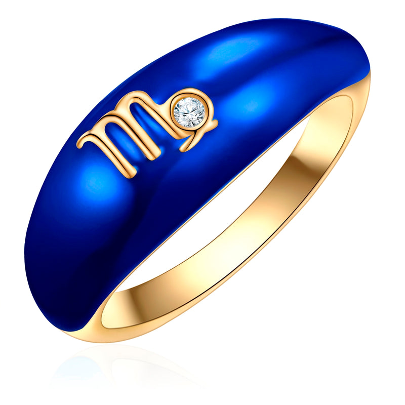 Ring Sterling Silber gelbgold Zirkonia weiß Emaille blau