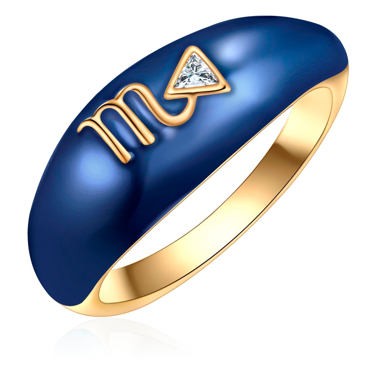 Ring Sterling Silber gelbgold Zirkonia weiß Emaille blau