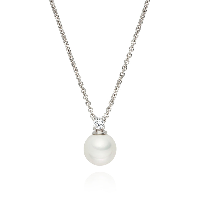 Kette mit Anhänger Muschelkernperle weiß Zirkonia weiß